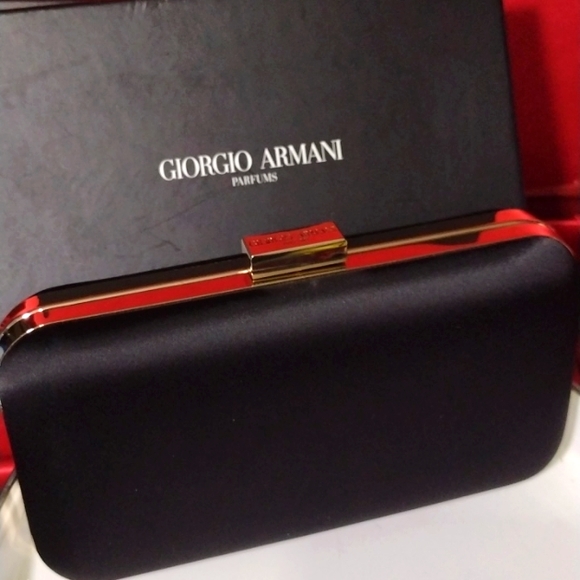 GIORGIO ARMANI With Gold Toned Hardware Handbags - Giorgio Armani Satin Hard Accessory  Clutch/Parfum